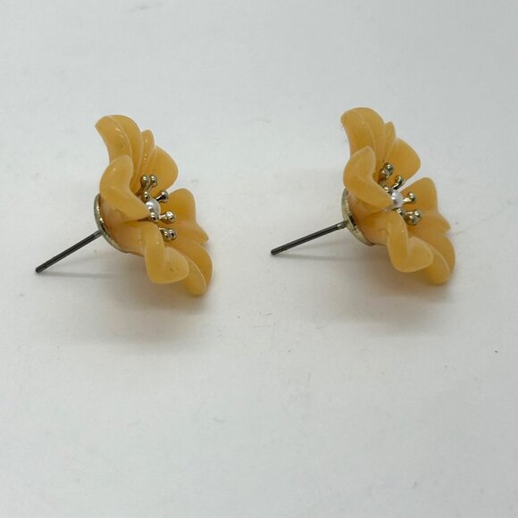 Peach Flower Earrings Acrylic Studs With Pearl Center Plastic Lightweight - Picture 7 of 12